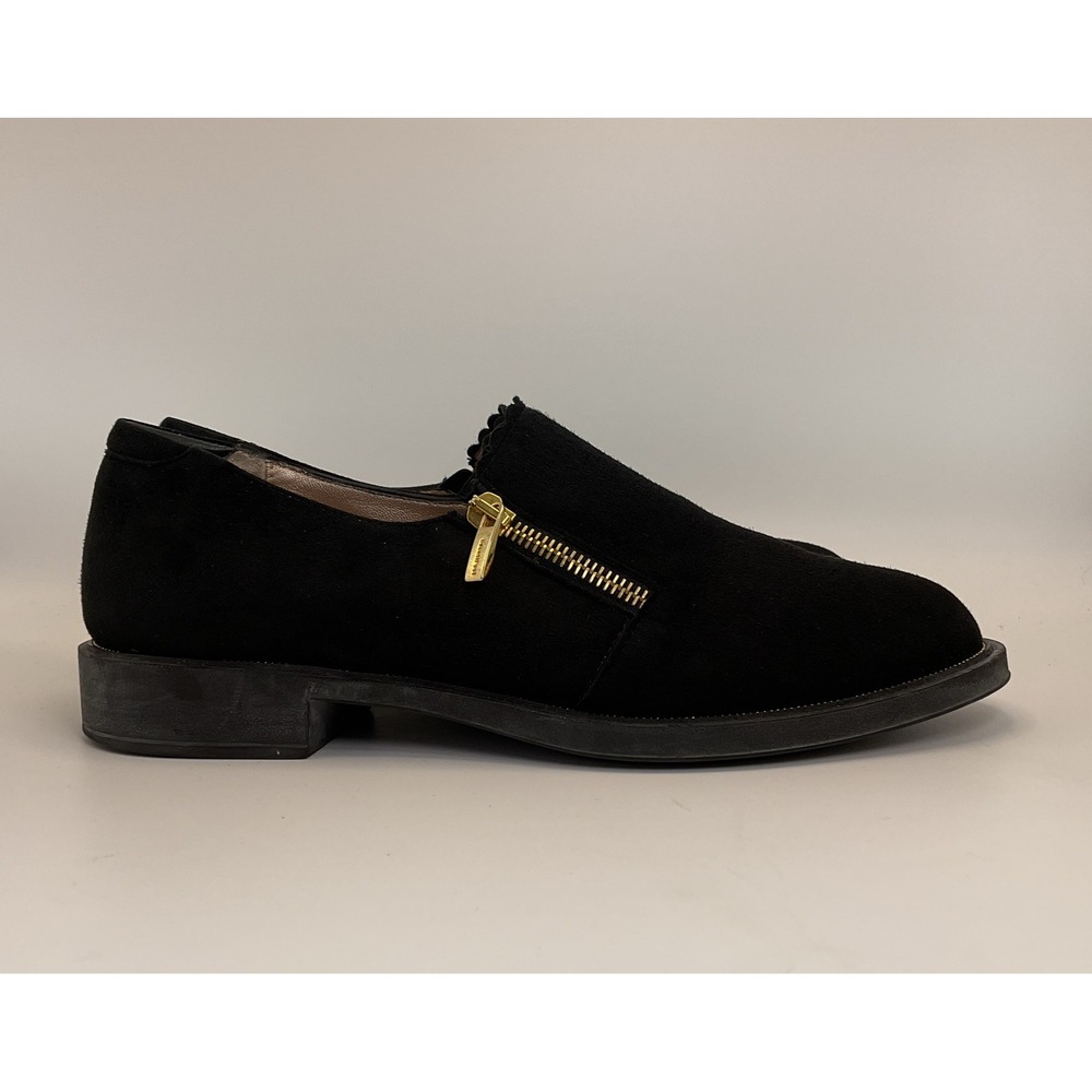 BeautiFeel Issey Black Suede Scalloped Edge Loafers Women's 39 8.5 Modern Office
